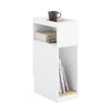 SoPirk FBT171-WN siauras naktinis staliukas, siauras šoninis staliukas su stalčiumi ir lentyna, modernus miegamojo ir svetainės staliukas, baltas, 20 x 35 x 60 cm