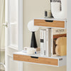 SoBuy FRG92-WNx2 Set of 2 Wall Mounted Shelves with Drawer - Modern Floating Shelves for Hallway, Living Room, Kitchen & Bedroom - White & Nature 40x24x8cm