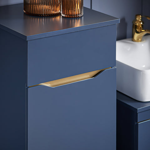 „Sobuy“ mėlynos vonios kabinetas su skalbinių krepšiu ir stalčiais, laikymo baldų vonios kambarys, BZR114-B