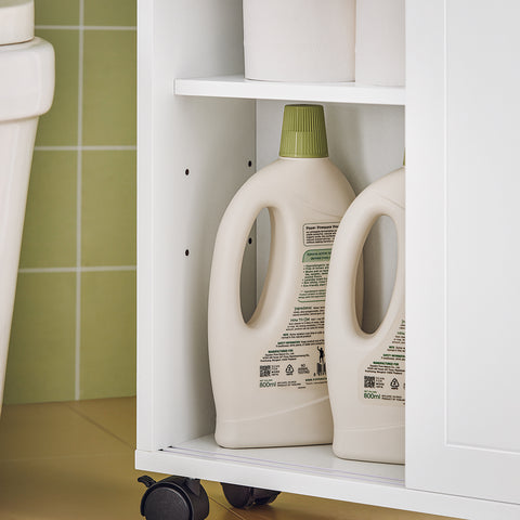 „Sobuy“ mažos vonios spintelės su ratais tualeto ritinėlio laikiklio grindų stovėjimo bzr31-w
