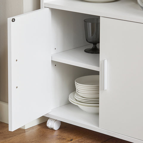 „Sobuy“ virtuvės lentyna, skirta mikrobangų krosnelėms virtuvės spintelėms su ratais, su 2 durimis, FRG241-W