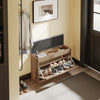 SoBuy FSR218-F Extremt smal bänk 24cm – tunn hallpall, passar EU47 skor, last 123kg, löstagbar tvättbar dyna, förvaring under lucka, amerikansk trälook, E1-material