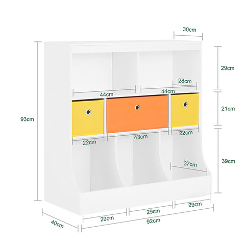 Sobuy, vaikų lentyna su 3 krepšeliais, žaislų saugykla, knygų lentyna, vaikų kambarys, KMB26-W