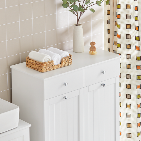 „Sobuy“ vonios kabinetas su 2 skalbimo uogienės vonios lentyna su skalbimo krepšiu, BZR33-W