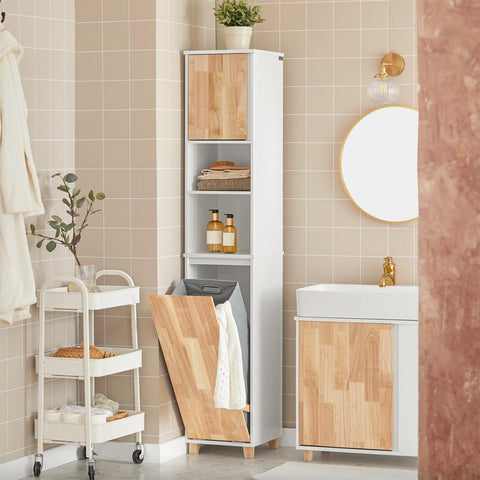 Sobuy vonios kabinetas su skalbinių krepšiu ir dėžutės vonios lentynos aukšta spintelė vonios kambarys BZR74-W