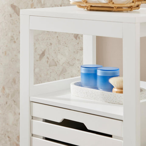 Išankstinis pardavimas „Sobuy“ vonios kabinetas su skalbinių krepšiu ir stalčiais, laikymo baldų vonios kambarys, BZR67-W