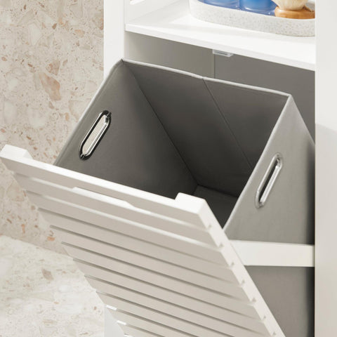Išankstinis pardavimas „Sobuy“ vonios kabinetas su skalbinių krepšiu ir stalčiais, laikymo baldų vonios kambarys, BZR67-W