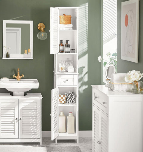 „Sobuy“ aukšto spintelės vonios kambarys, kampinė lentyna su 1 dėžutėmis ir 2 durimis, FRG236-W