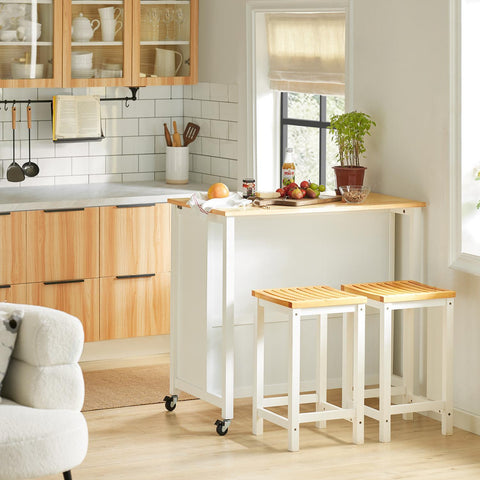 „Sobuy“ virtuvės sala ant ratų virtuvės spintelės su 2 stalčiais darbo stalu balta FKW74-WN