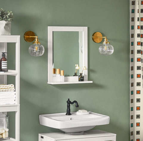 SoBuy, veidrodis su lentyna, vonios baldai, balta, FRG129-V