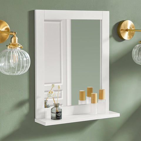 SoBuy, veidrodis su lentyna, vonios baldai, balta, FRG129-V