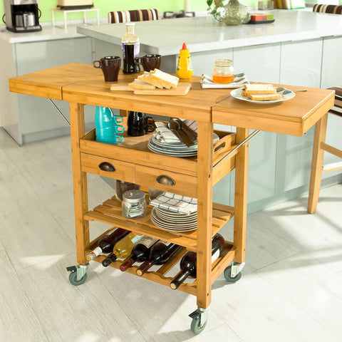 „Sobuy“ virtuvės sala ant ratų „Sideboard“ balto darbo stalo valgomasis ir virtuvė FKW25-N